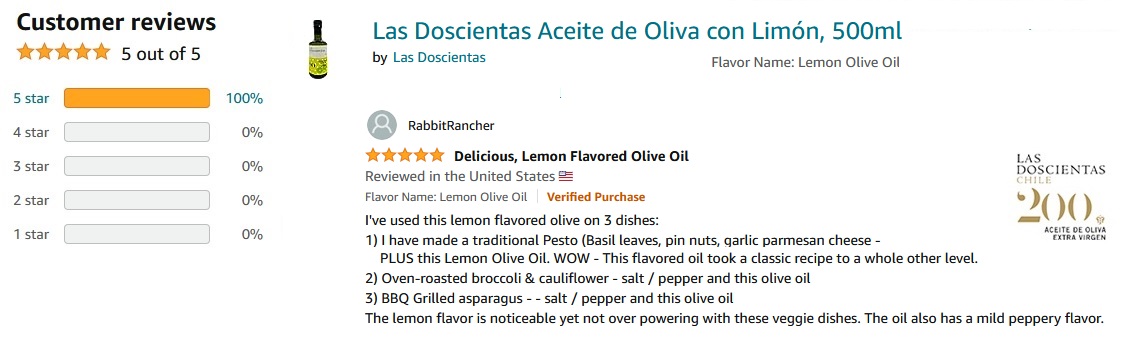 Las Doscientas Aceite de Oliva con Limón - Amazon Review