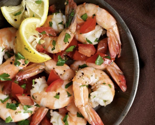 Grilled shrimp in olive oil